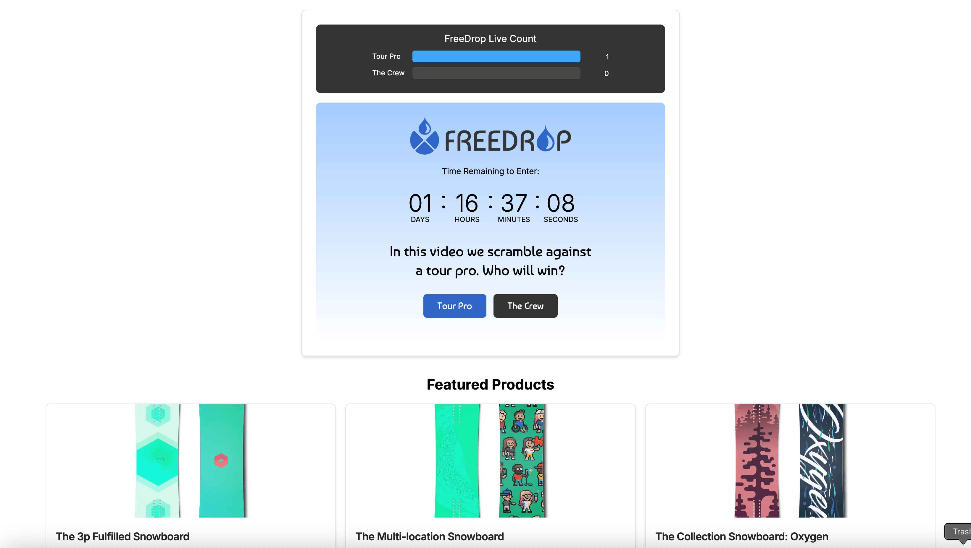 FreeDrop interface showing countdown timer and prediction interface
